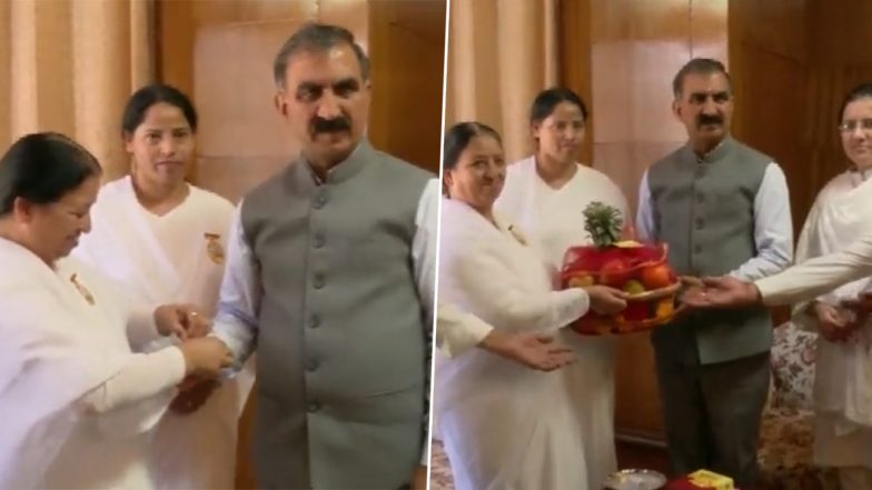 Raksha Bandhan 2023: Brahma Kumari Members Tie Rakhi to Himachal Pradesh CM Sukhvinder Singh Sukhu (Watch Video)