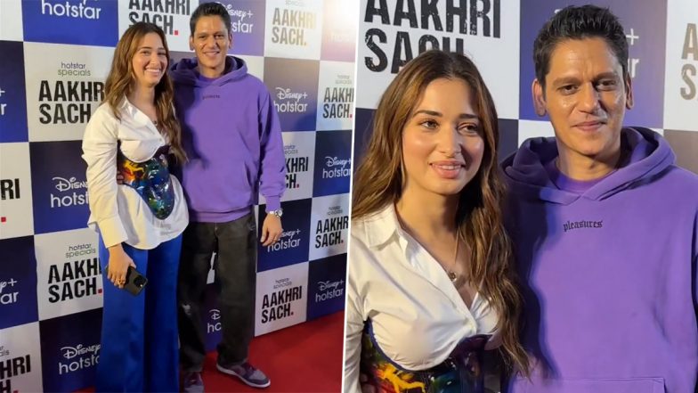 Vijay Varma and Girlfriend Tamannaah Bhatia Can’t Stop Blushing As They Pose Together for Paparazzi at the Screening of Aakhri Sach (Watch Video)