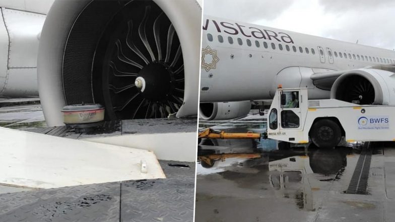 Vistara Aircraft Engine Hit by Tow Truck During Push Back at Mumbai Airport, All Passengers Safe (See Pics)