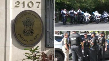 US: Security Security Heightened Outside Indian Embassy in Washington DC As Khalistanis Plan Protest on India's 77th Independence Day (Watch Video)