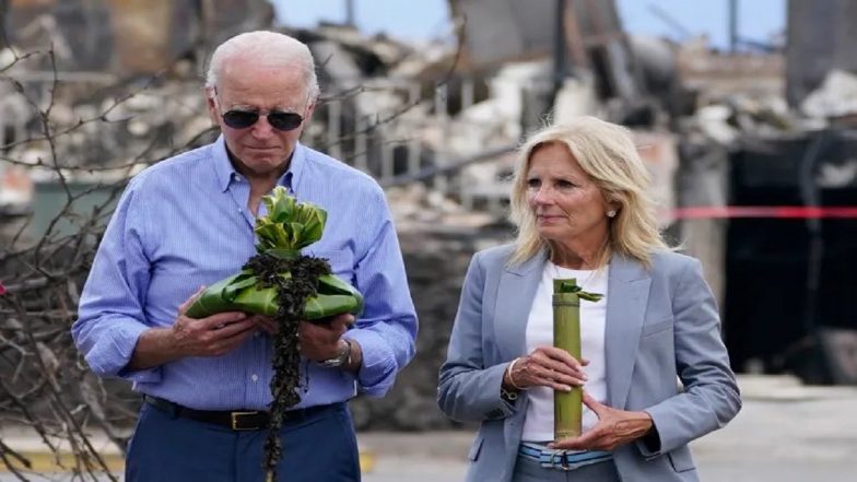 Hawaii Wildfires: US President Joe Biden, First Lady Jill Biden Visit Devastated Maui Island, Tell Survivors &lsquo;Nation Grieves With You&rsquo; (Watch Video)
