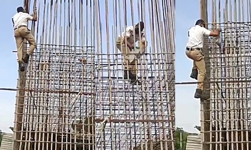 ⚡Telangana: Cop Saves Kitten Stranded on Under Construction Pillar in Hyderabad