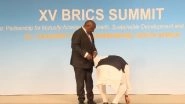 BRICS Summit 2023 in Johannesburg: PM Narendra Modi Shows Respect to National Flag, Avoids Stepping on It (Watch Video)
