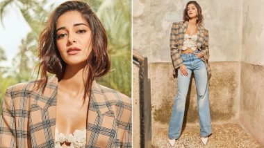 Ananya Panday Raises the Fashion Bar with Sultry Bralette, Checkered Blazer, and Denim Jeans (View Pics)
