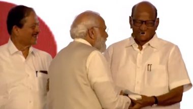 PM Modi-Sharad Pawar Candid Conversation Video: Prime Minister Narendra Modi, NCP Supremo Share Laugh During Small Talk at Lokmanya Tilak National Award Event in Pune