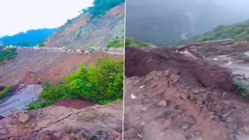 Landslide in Himachal Pradesh: 40-Meter-Long Road Washed Away After Landslide at Chandigarh-Shimla National Highway (Watch Video)