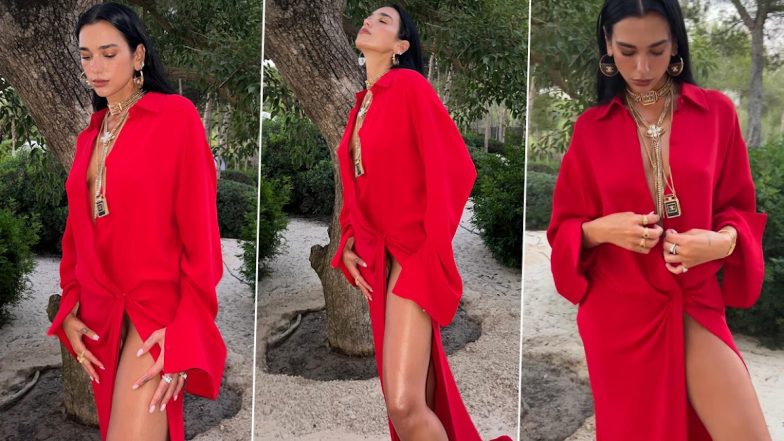 Dua Lipa Gets Risque In A Slinky Red Thigh-High Slit Dress For Her Birthday Dinner (View Pics)