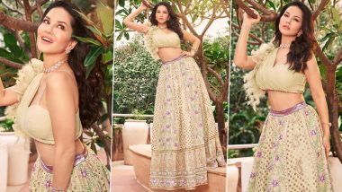 Sunny Leone Shines in Exquisite Light Green Embroidered Lehenga (View Pics)