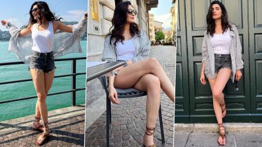 Karishma Tanna Flaunts Toned Legs in Stylish Shorts Paired with Striped Shirt and Tank Top (View Pics)