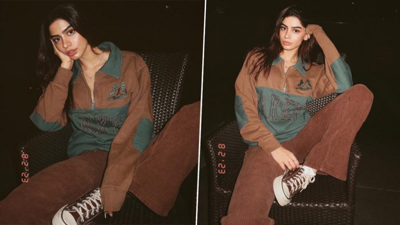 Khushi Kapoor Rocks an Uber Cool Look in Brown Sweatshirt and Pants (View Pics)