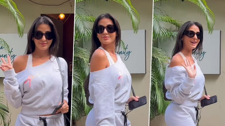 Nora Fatehi Looks Uber Cool in Grey Drop Shoulder Hoodie and Sweatpants (Watch Video)