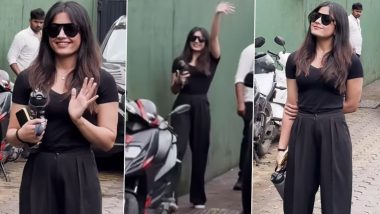 Rashmika Mandanna Papped in an All-Black Casual Outfit, Looks Stunning As She Poses for Pictures