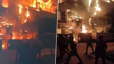 Uttar Pradesh Hotel Fire Video: Blaze Erupts at Three-Star Hotel in Varanasi, No Casualties