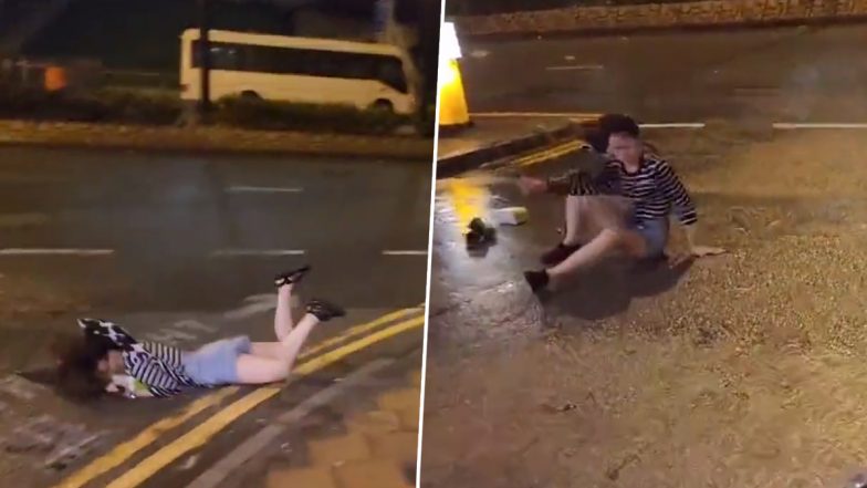 Typhoon Saola in Hong Kong Video: Woman Violently Thrown To Ground Due To Strong Winds, Terrifying Clip Surfaces