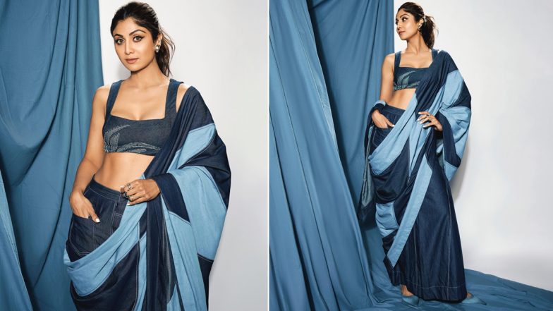 Shilpa Shetty Serves Major Indo-Western Style Goals in Denim Saree (See Pics)