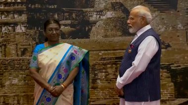 G20 Dinner: President Droupadi Murmu, Along With PM Narendra Modi, at Delhi's Bharat Mandapam Ahead of Special Dinner (Watch Video)