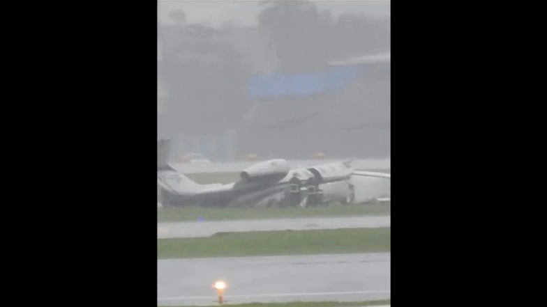 Mumbai Private Jet Accident: Business Aircraft With Eight Onboard Skids off Runway at Chhatrapati Shivaji Maharaj International Airport, Casualties Unclear (Watch Video)