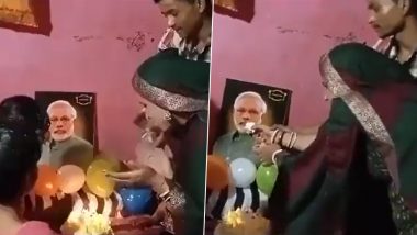 PM Modi Birthday Celebration by Seema Haider Video: Pakistani Woman Celebrates Prime Minister Narendra Modi's Birthday by Cutting Cake