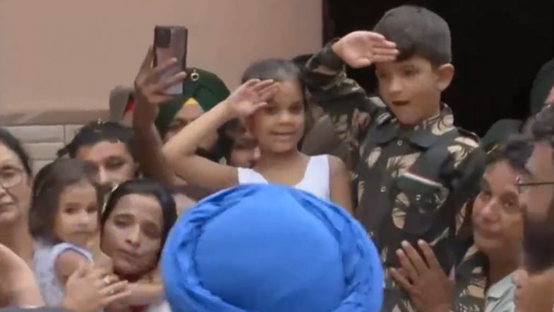 Son Salutes Mortal Remains of Father, Colonel Manpreet Singh's Last Rites to be Held in Punjab (Watch Video)