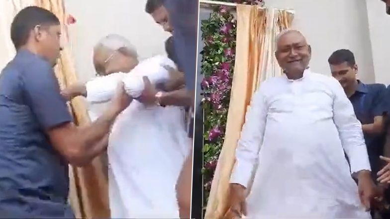 Bihar: CM Nitish Kumar Loses Balance, Collapses on Stage During Teacher's Day Event in Patna University, Video Goes Viral