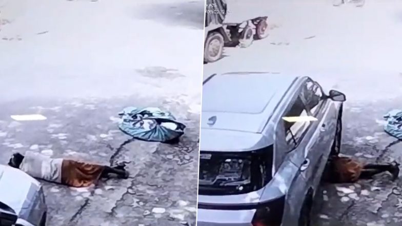 UP Shocker: Car Runs Over Man Lying on Road in Kanpur, Disturbing Video Goes Viral