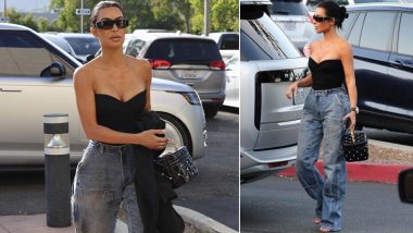 Kim Kardashian Steps Out for Son’s Basketball Game in Stylish Tube Bustier and Chic Blue Jeans (View Pics)