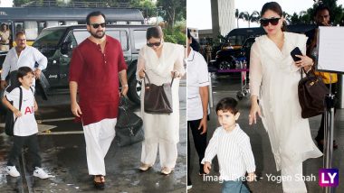 Saif Ali Khan and Kareena Kapoor Step Out in Style With Jeh and Taimur in Ethnic Wear (Watch Video)