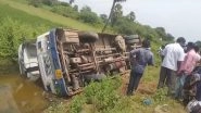 Telangana Road Accident Video: RTC Bus Overturns on Tirumalagiri Road in Yadadri District, Two Killed