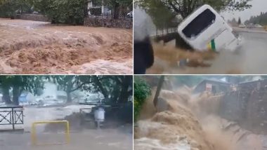 Greece Floods Videos: Storm Daniel Brings Torrential Rains and Floods, Claims One Life Amid Wildfire Aftermath