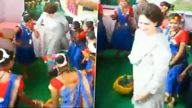 Priyanka Gandhi Joins Group of Dancers To Perform Traditional ‘Sua Naach’ in Chhattisgarh’s Bhilai (Watch Video)