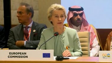 G20 Summit 2023: European Commission President Ursula von der Leyen Announces India-Middle East-Europe Economic Corridor and Trans African Corridor (Watch Video)