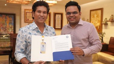 BCCI Secretary Jay Shah Presents ‘Golden Ticket’ to Sachin Tendulkar for ICC Cricket World Cup 2023