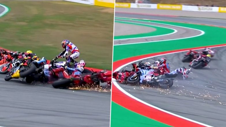 MotoGP Race Red-Flagged Following Multi-Rider Bike Crash at Catalunya Grand Prix 2023 (Watch Video)