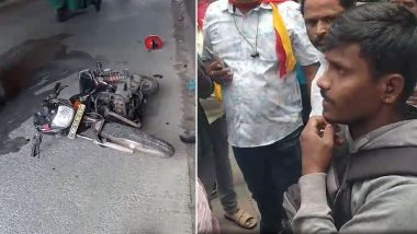 Bengaluru Bandh: Protestors Attack Rapido Rider and Smash His Bike-Taxi Into Divider; Terrifying Videos Surface