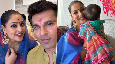 Bipasha Basu Dresses Up Her Darling Daughter Devi in Colourful Ethnic Wear for Satyanarayan Puja (View Pics)