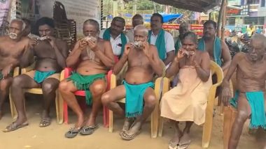 Cauvery Water Sharing Dispute: Tamil Nadu Farmers Hold Dead Rats in Mouths During Protest Demanding Release of Water From Karnataka (Watch Video)