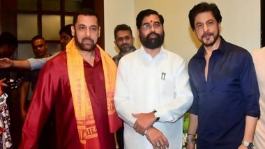 Shah Rukh Khan, Salman Khan Attend Ganpati Puja at Maharashtra CM Eknath Shinde’s Residence in Mumbai (Watch Video)