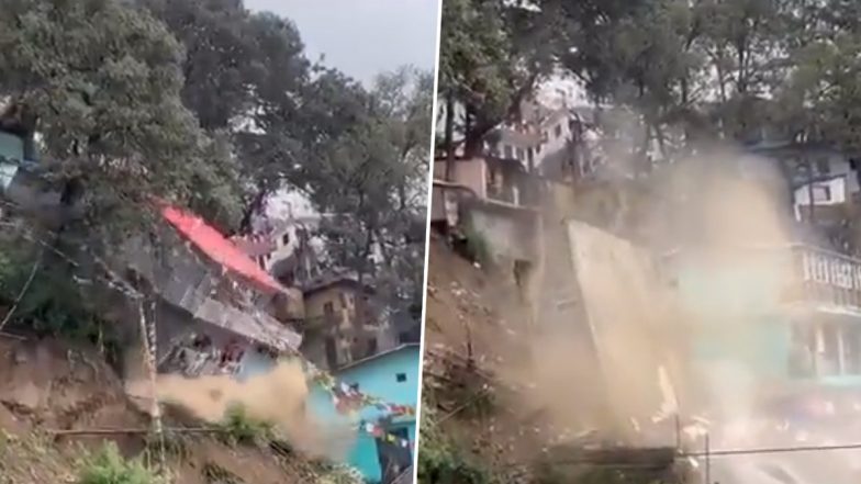 Landslide Caught on Camera: Panic Spreads Among Locals After Building Collapses in Uttarakhand’s Nainital (Watch Video)