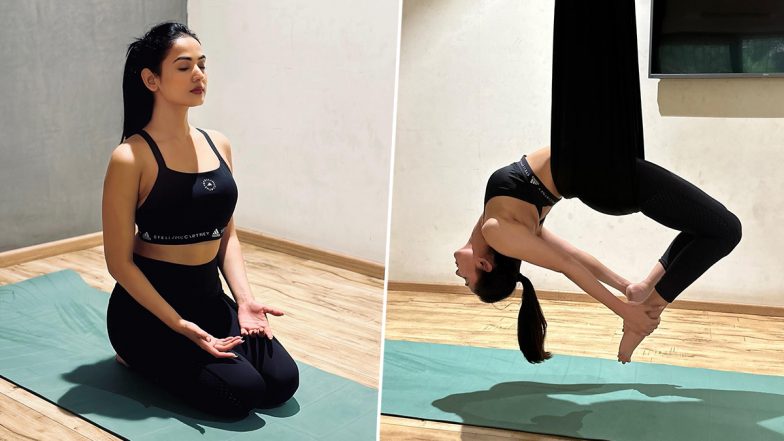 Sonal Chauhan Gives Major Fitness Goals, Jannat Actress Performs Aerial Yoga in Black Sports Bra and Tights