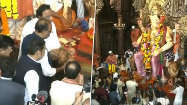 Ganeshotsav 2023: BJP Leaders JP Nadda, Devendra Fadnavis and Ashish Shelar Take Blessings of Lalbaugcha Raja in Mumbai (Watch Video)