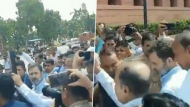 Adhir Ranjan Chowdhury Displays Copy of Constitution of India as Congress MPs Enter New Parliament Building (Watch Video)