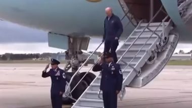 US President Joe Biden Stumbles on Plane Stairs Amid Reports of ‘Do Not Let Him Trip’ Misson by His Team (Watch Video)