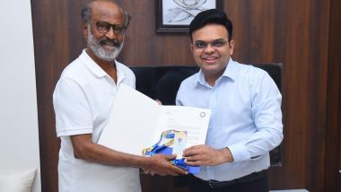 BCCI Secretary Jay Shah Presents ‘Golden Ticket’ to Rajnikanth for ICC Cricket World Cup 2023