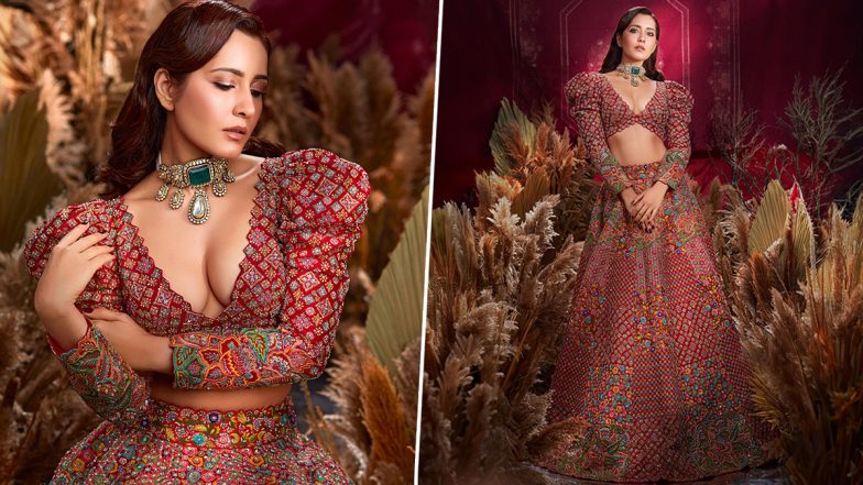 Raashii Khanna Looks Glam in Red Embellished Lehenga With a Plunging Neckline in Latest Magazine Photoshoot