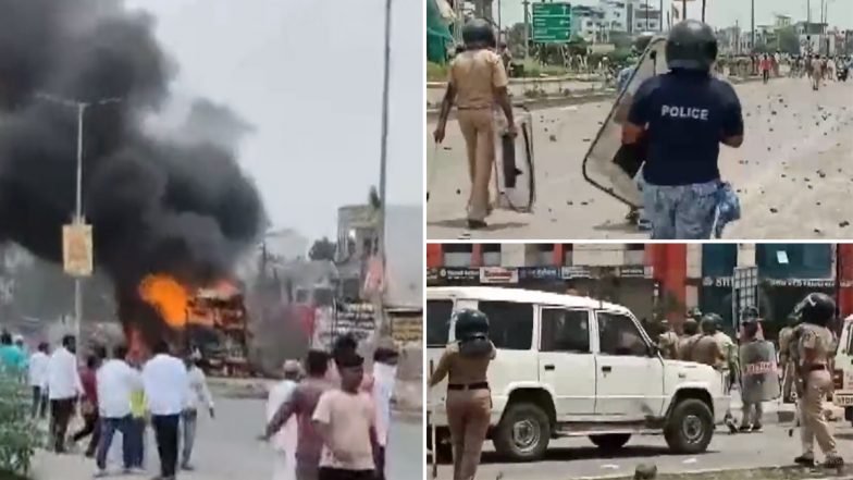 Jalna Violence Video: Stone Pelted, Vehicle Torched During Protest Demanding Maratha Reservation