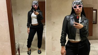 Nicki Minaj Aces Casual Chic Style in Black Leather Jacket and Trousers (See Pics)