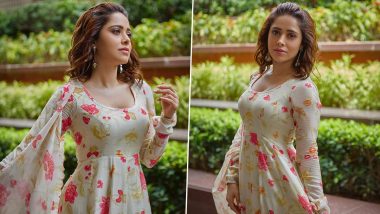 Nushrratt Bharuccha Looks Elegant in White and Pink Floral Anarkali Suit (See Pics)