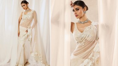 Mouni Roy Looks Vision in White, Actress Shares Gorgeous Pics in Sheer Saree Paired With Sleeveless Blouse