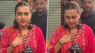 Tejasswi Prakash Radiates Grace in Simple Red Outfit As She Visits Mumbai’s Lalbaugcha Raja (Watch Video)