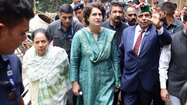 Himachal Pradesh Floods: Priyanka Gandhi Visits Shiv Temple at Summer Hill To Review Relief Operations, Interacts With Victims in Shimla (See Pics and Video)